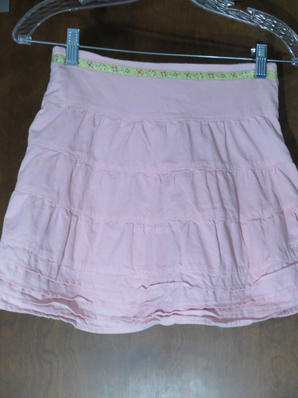 Izod Girls Size 10 Pink Cordoroy Skirt, Ruffled/Tiered, Embroidery, Good Cond
